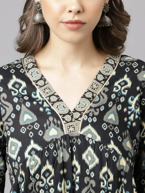 FIORRA Women's Black Cotton A-Line Kurta Palazzo Set 