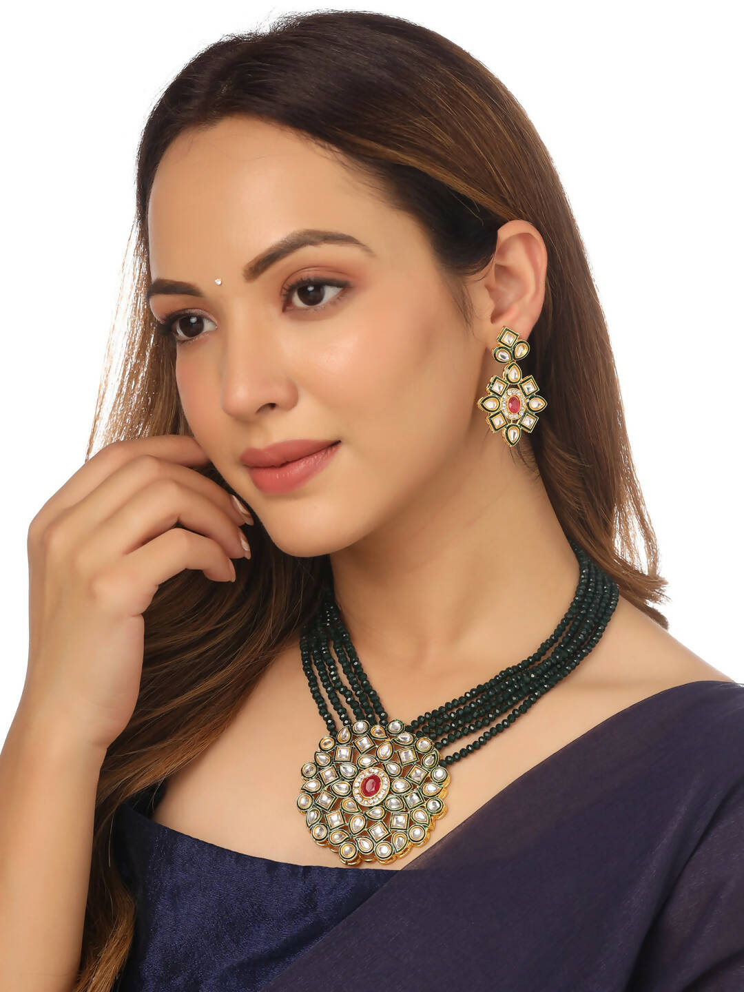 NVR Women Gold Plated Kundan Studded Jewellery Set - Grab2buy