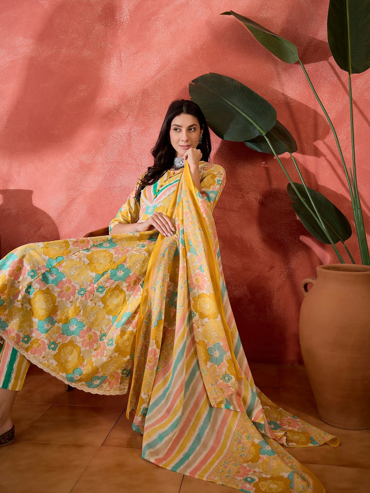Joban Fashion Printed Mustard Pure Cotton Kurta Set