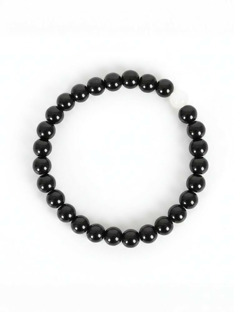NVR Set of 2 Black & White crystal beaded Bracelet for Men & Women