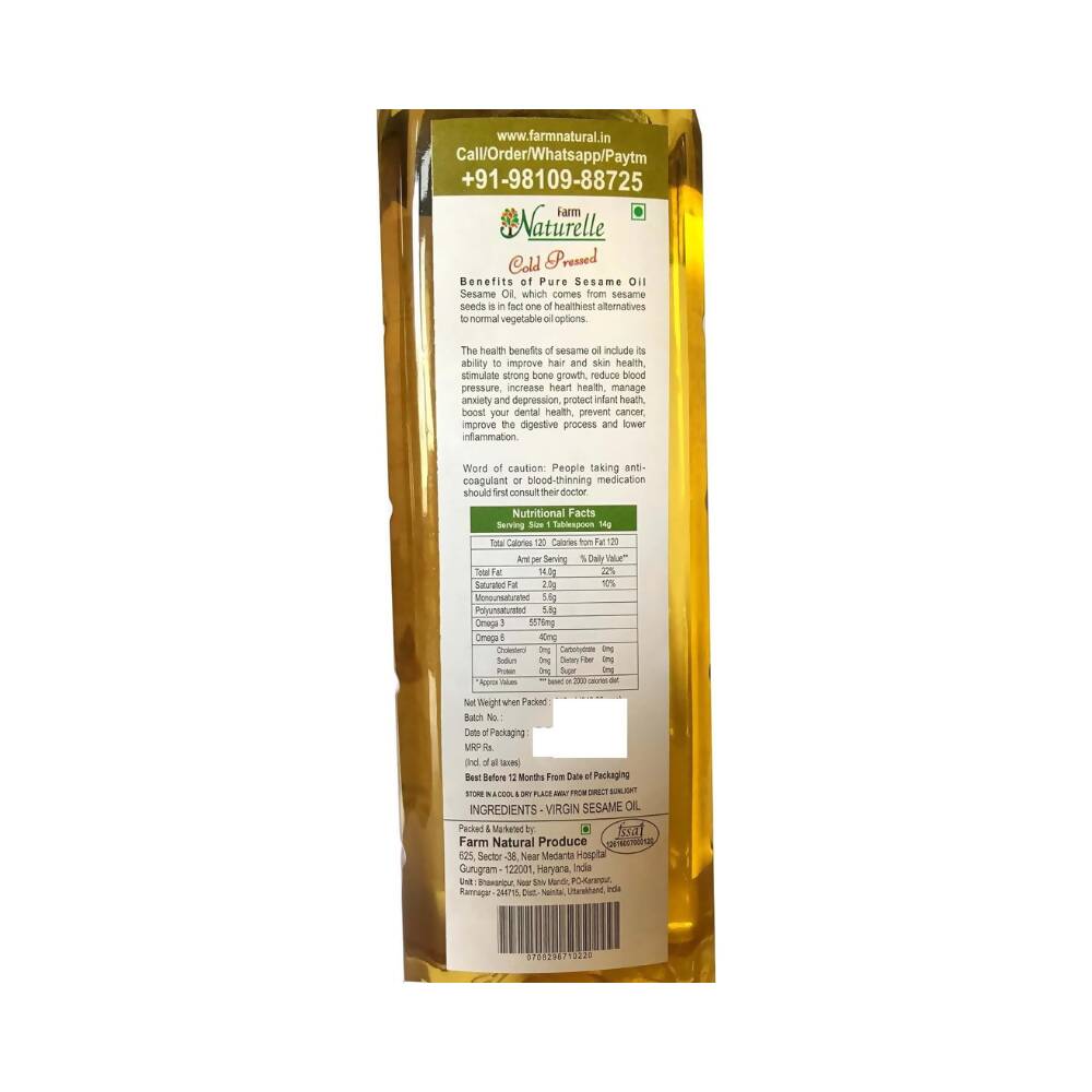 Farm Naturelle Cold Pressed Virgin White Sesame Seed Oil 