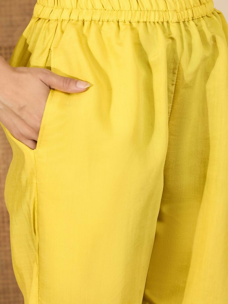 Joban Fashion Women Yellow Roman Silk Embroidered Stitched Kurta Set