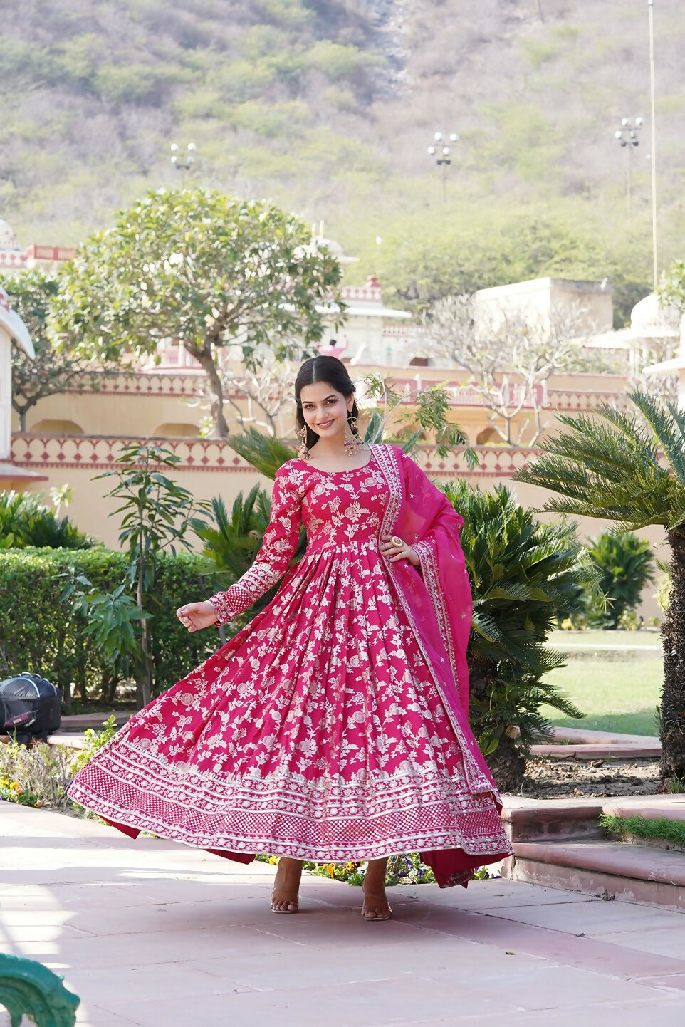 Joban Fashion Pink Viscose Jacquard Sequence Embroidery Work Kurta Set