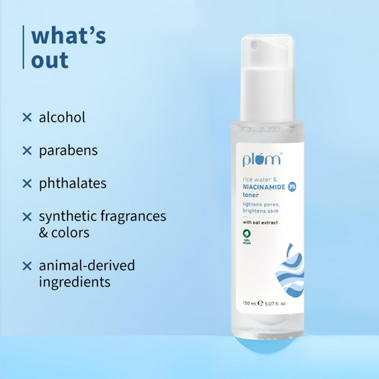 Plum 3% Niacinamide & Rice Water Face Toner - Reduces Pores & Blemishes For Bright Skin