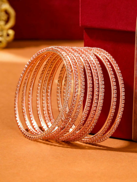 NVR Women Set of 8 American Diamond Rose Gold-Polished Bangles | Grab2Buy