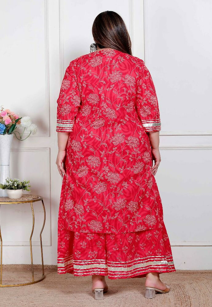 Miravan Plus Size Women'S Red Cotton Gota Work Kurta With Palazzo
