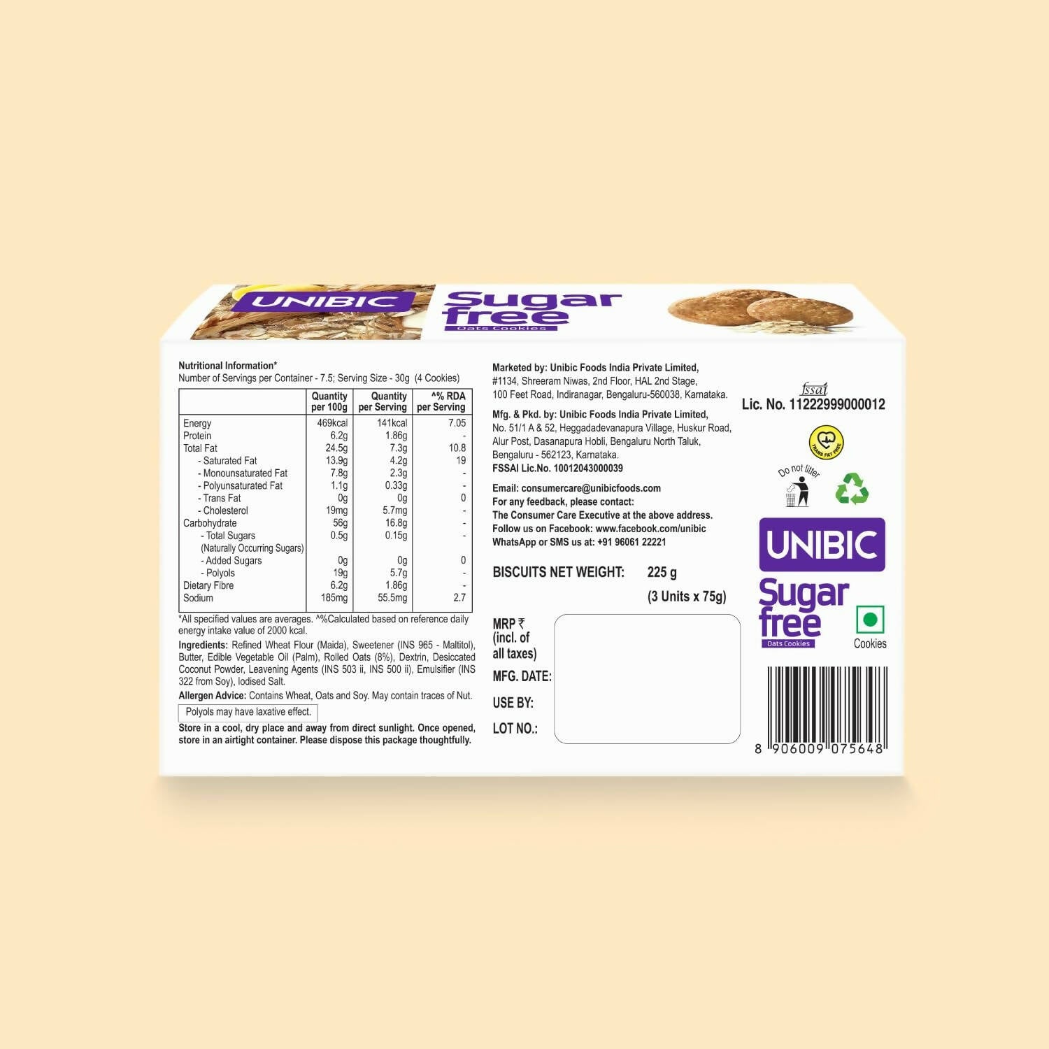 Unibic Sugar Free Oats Cookies  Grab2Buy Unibic Grab2Buy