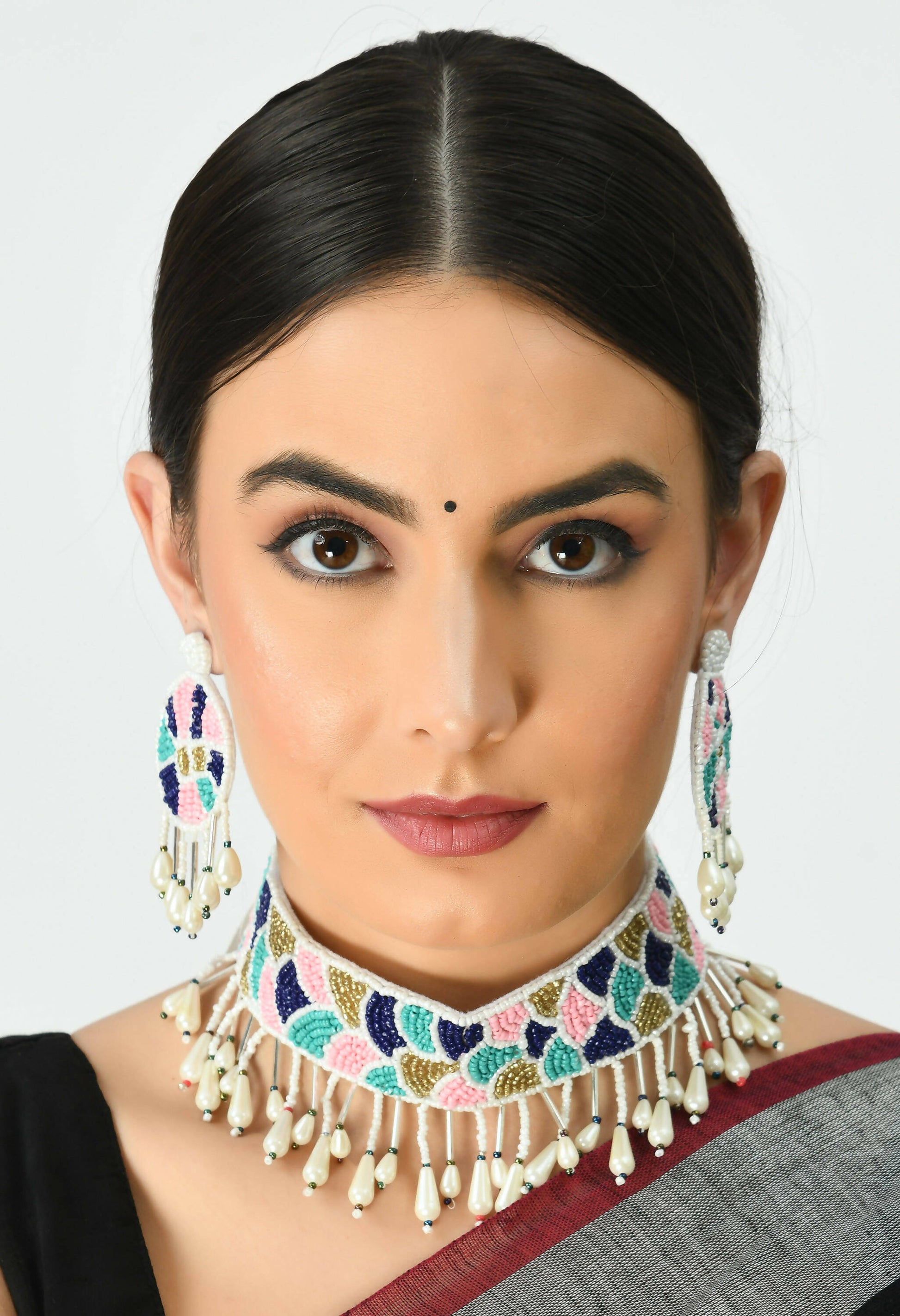 Mominos Fashion Johar Kamal Handicraft Multi Pearls Necklace with Earrings For Women - Grab2buy