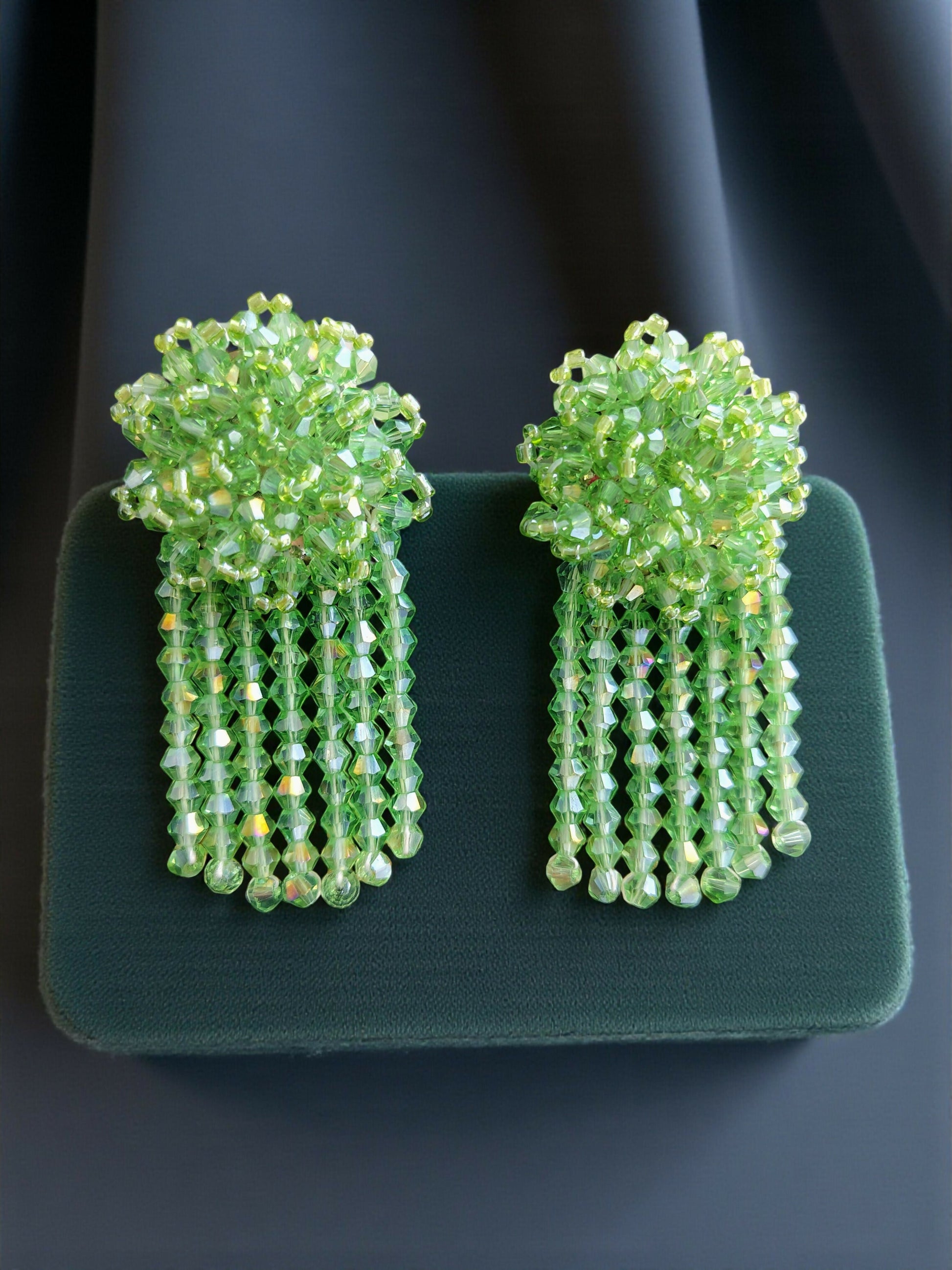 Inhanns Handmade Crystal Water Fall Earrings - Short - Pista Green Small
