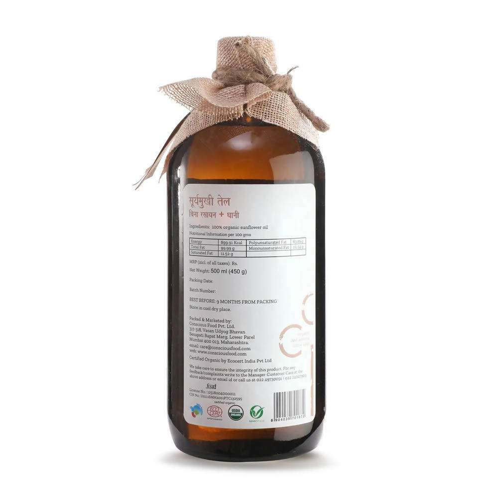 Conscious Food Organic Sunflower Cold Pressed Oil 