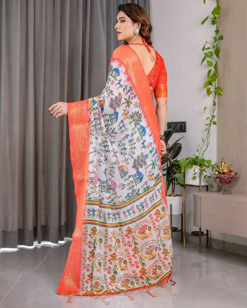 PR Fashion Peach Pure Handloom Linen Saree