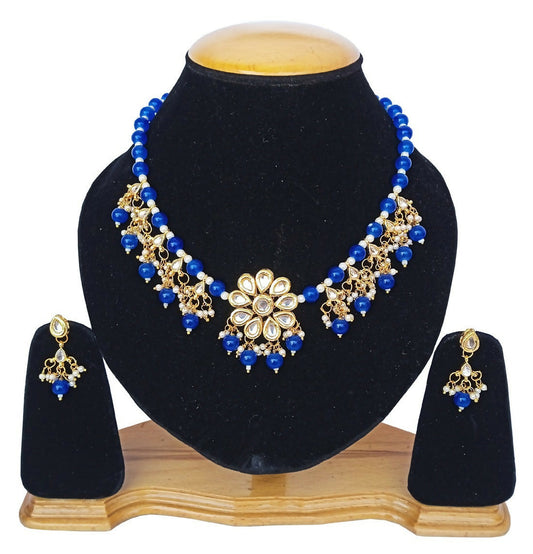 Joban Fashion Blue kundan work Necklace Set | Swadesiicart