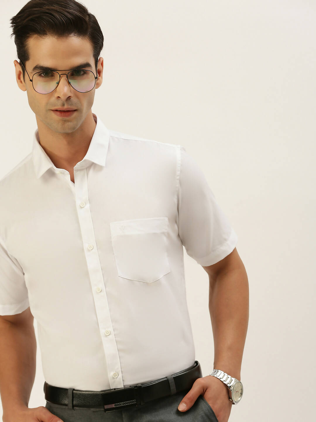 Ramraj Cotton Mens Half Sleeve Formal 100% Cotton White Shirt 