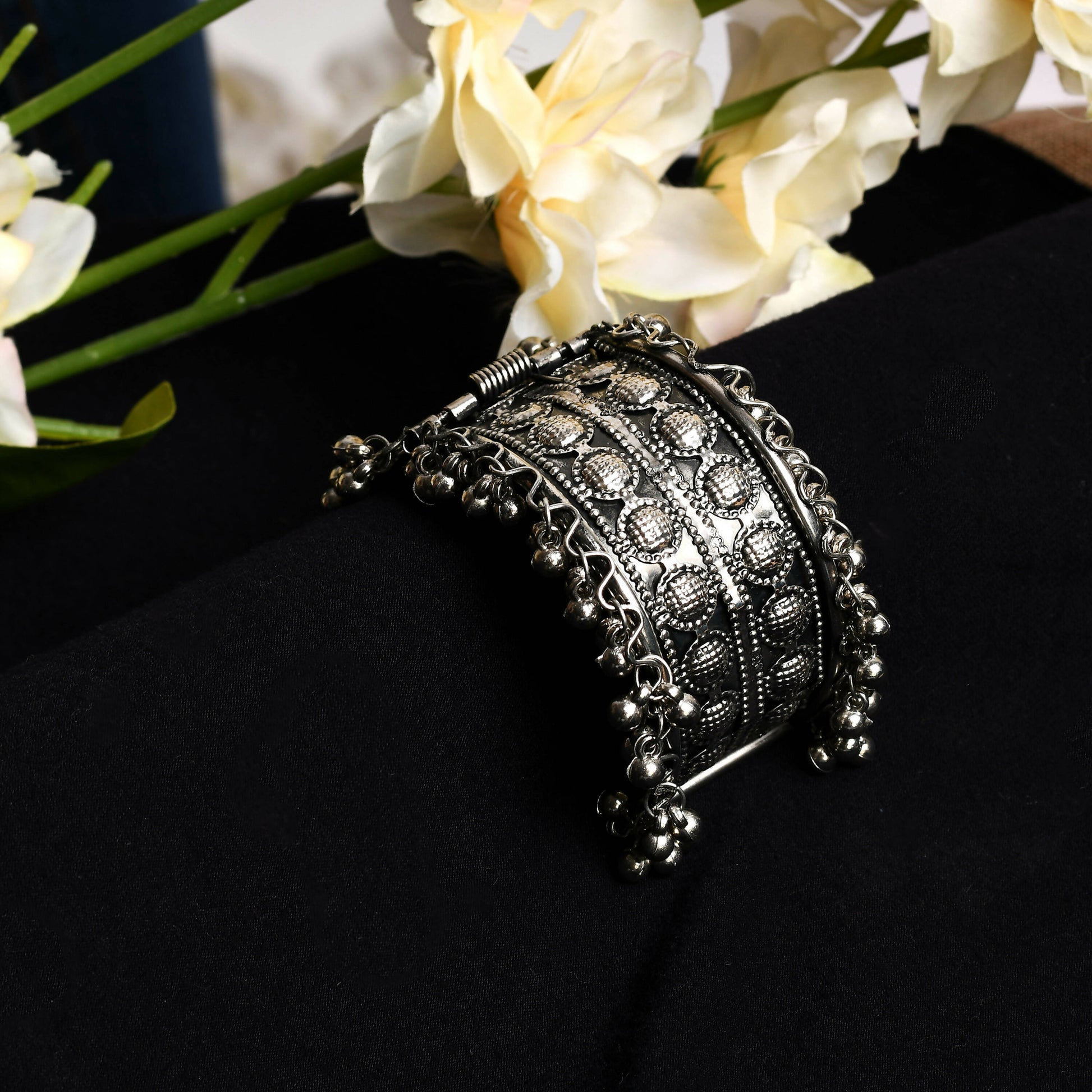 Mominos Fashion Joharkamal Oxidised Silver-Plated Ghungroo Handcraft Bracelet - Design 027 