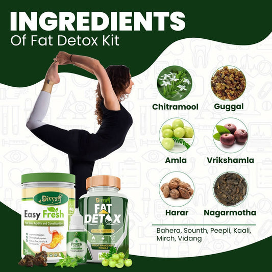Divya Shree Fat Detox Capsule + Easy Fresh Powder & Punch Tulsi Drop Gas Combo Kit 