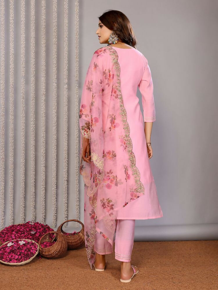 Joban Fashion Women Light Pink Roman Embroidery Stitched Kurta Set