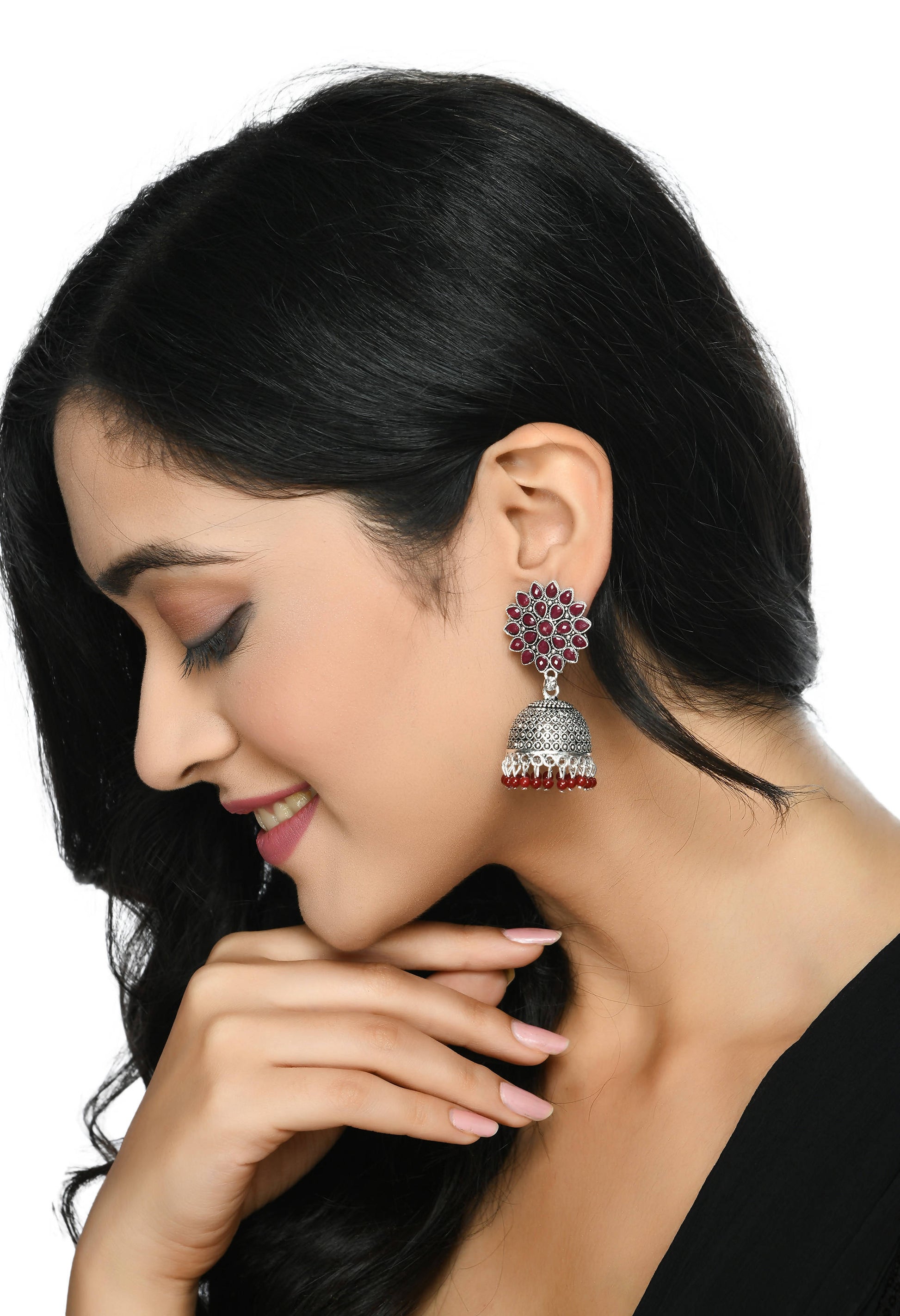 Mominos Fashion Johar Kamal Kundan Work Jhumka With Maroon Beads 