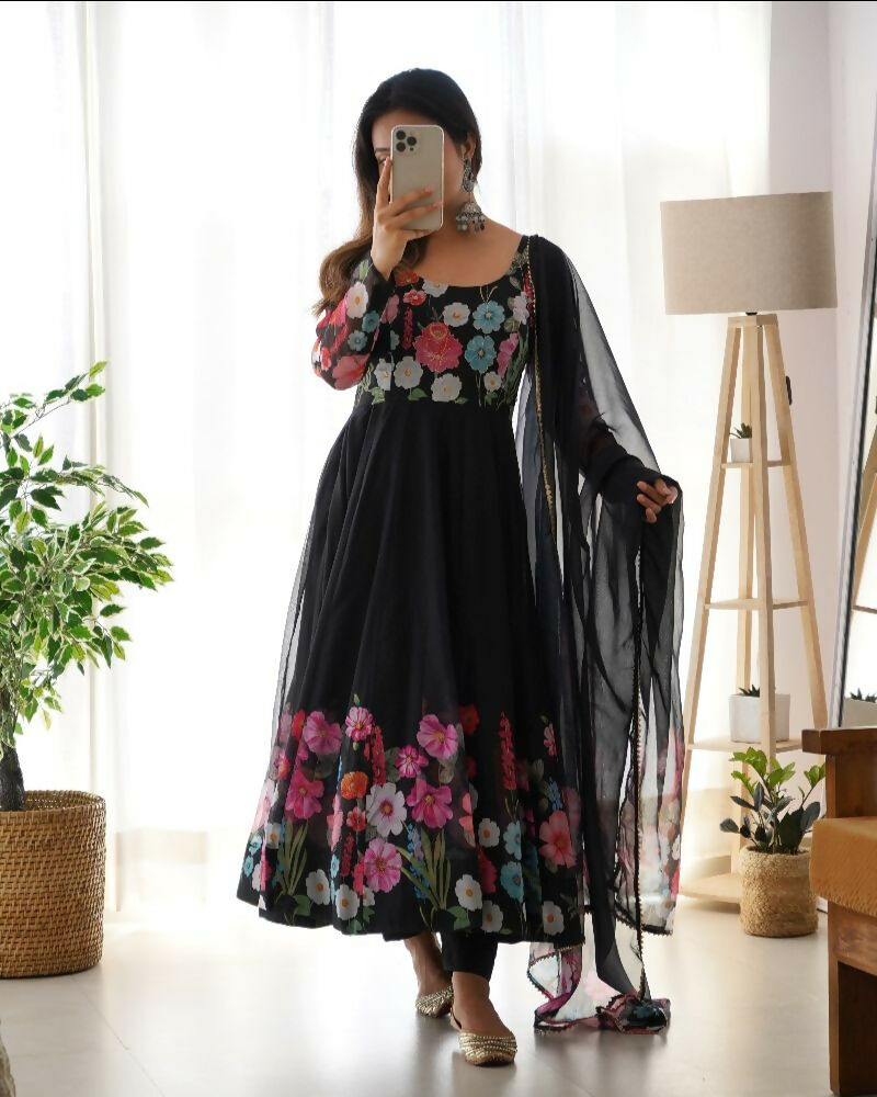 Joban Fashion Black Kurta Set Organza Sequin Embroidery Work 