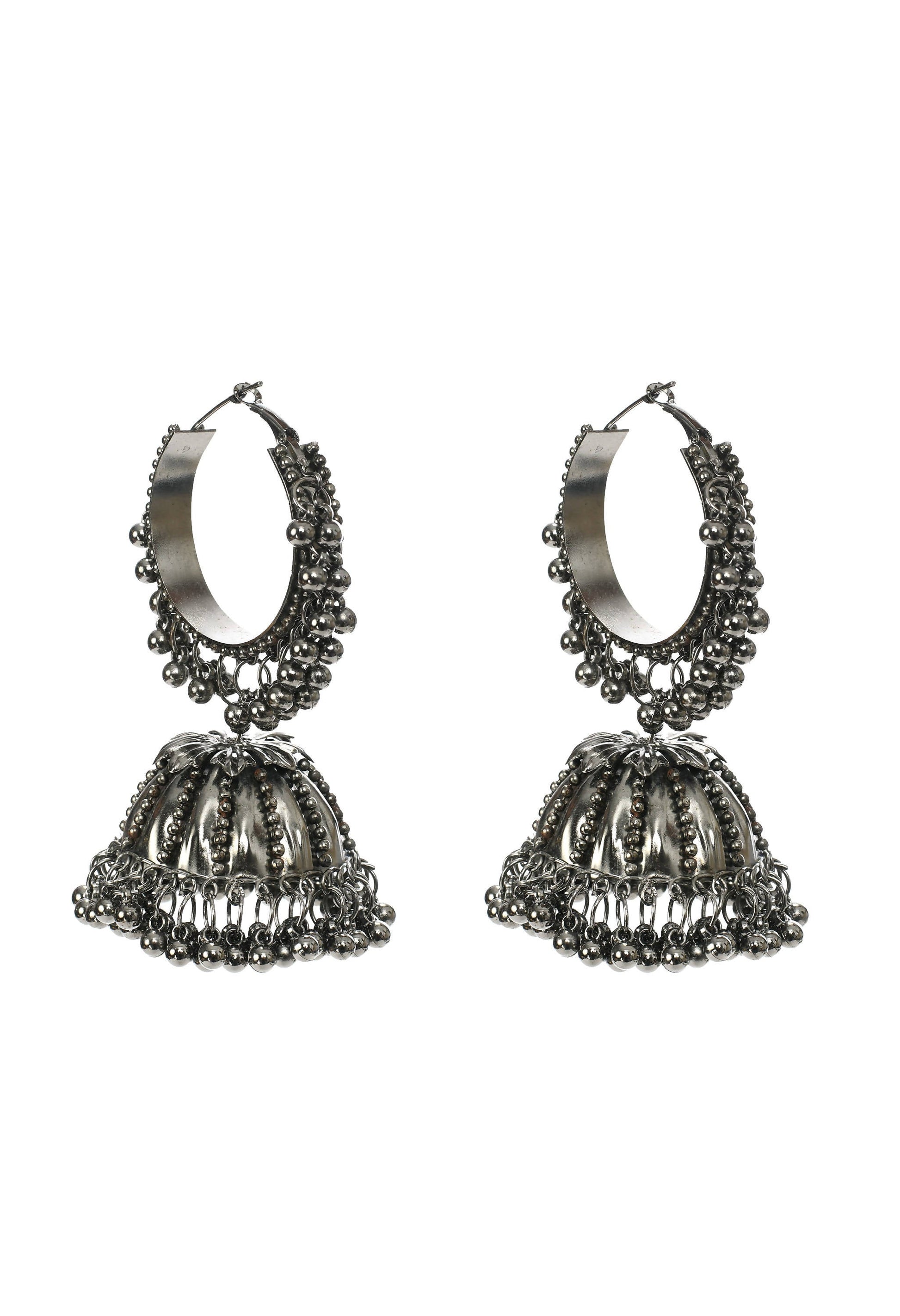 Mominos Fashion Johar Kamal Oxidised Black-Plated With Ghungroo Jhumkas - Grab2buy