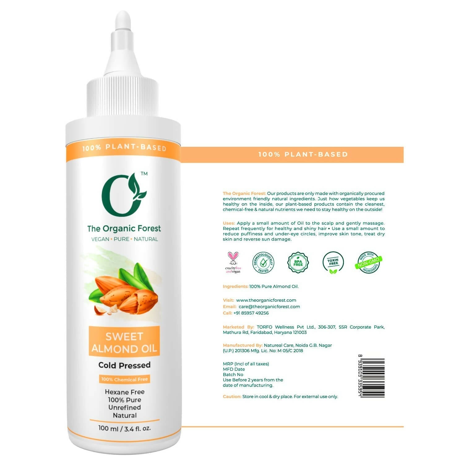 The Organic Forest Sweet Almond Oil For Skin, Face, Hair  Grab2Buy The Organic Forest Grab2Buy