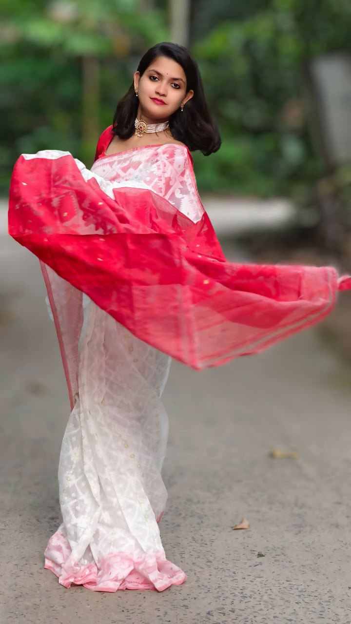 Exclusive Collection White Red White Red Jamdani Grab2Buy 