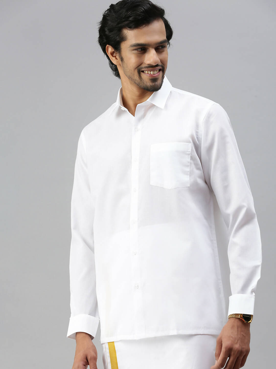 Ramraj Cotton Mens Full Sleeve Formal 100 % Cotton White Shirt 