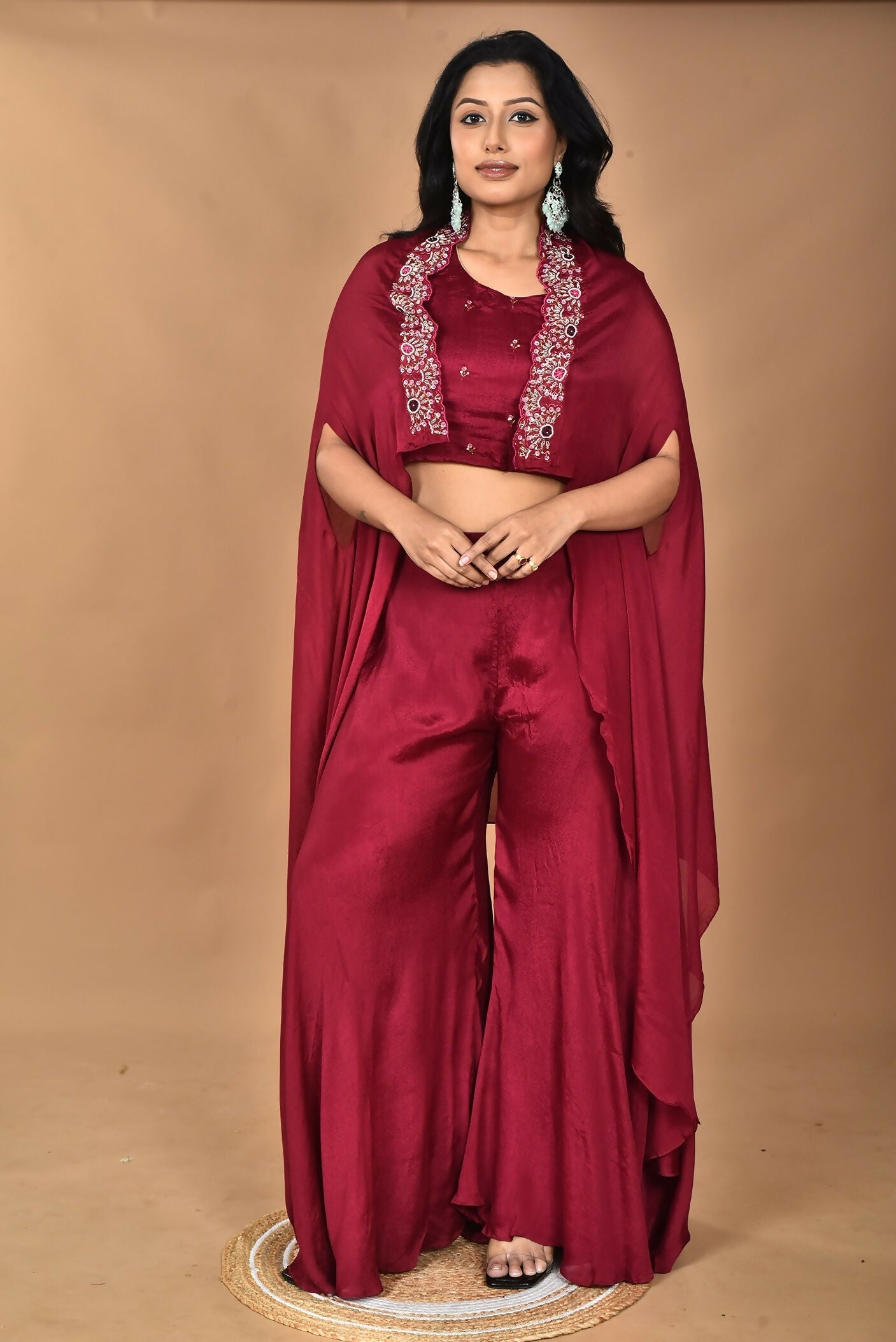 Morchari Women And Hand Embroidery Palazzo Set-Magenta 