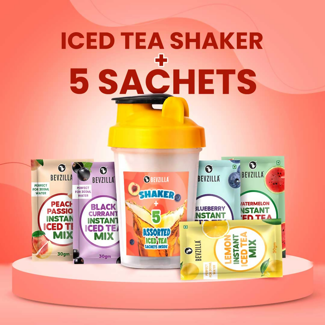 Bevzilla 5 Flavoured Iced Tea Sachets + Shaker 