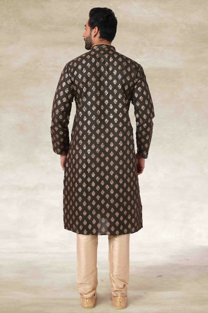 Raivat Ethnic Cotton Printed Work Kurta Pajama In Mehendi Green Colour