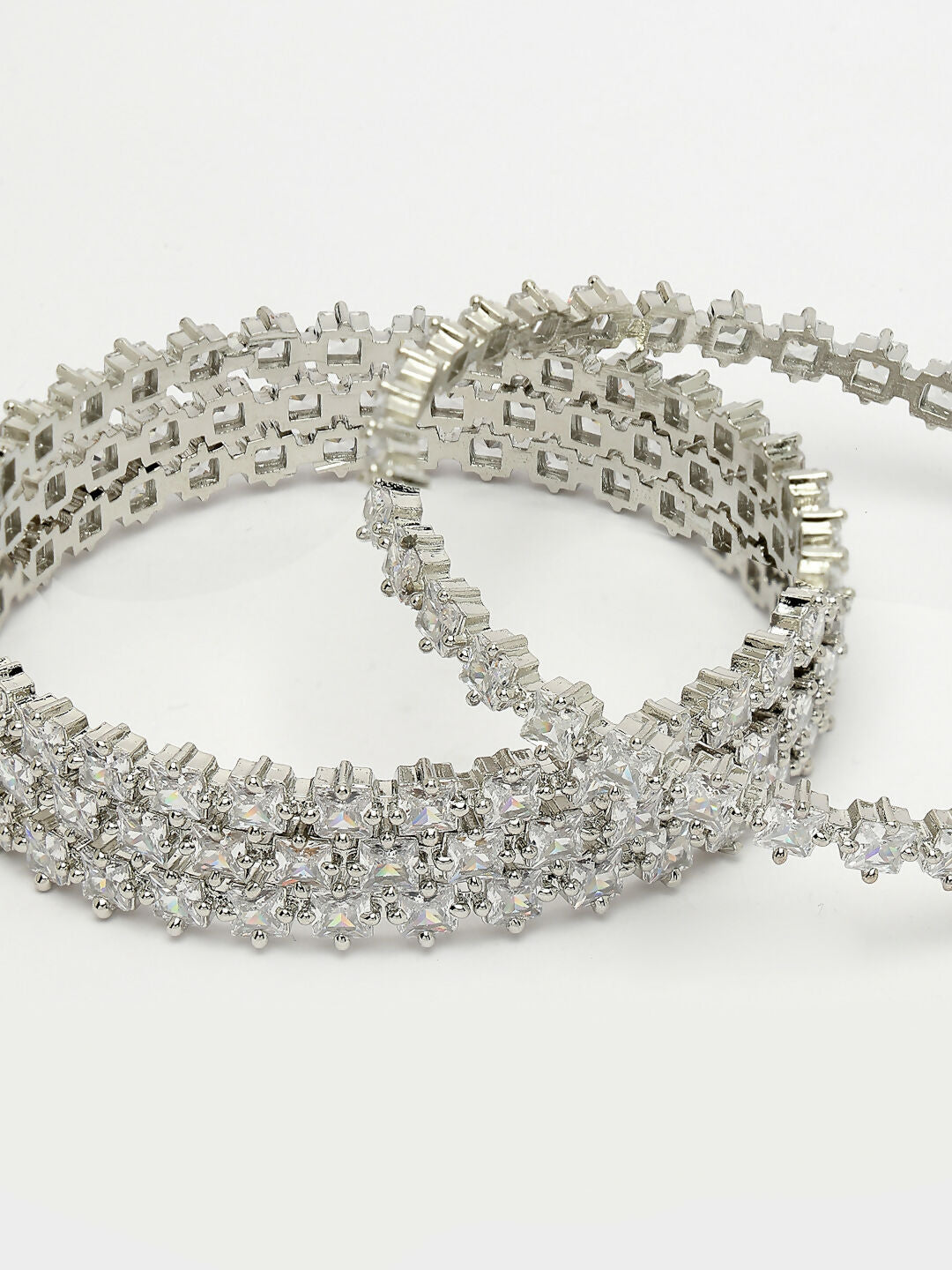 NVR Women's Set of 4 Silver-Plated CZ Stone-Studded Handcrafted Bangles 