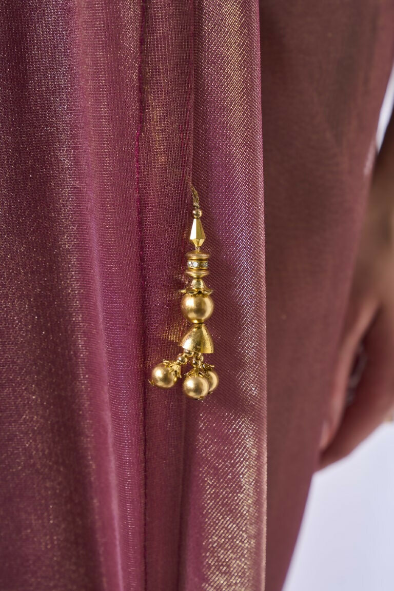 Onion Gold Tissue Net Solid & Gold Cotted Saree - Samaa