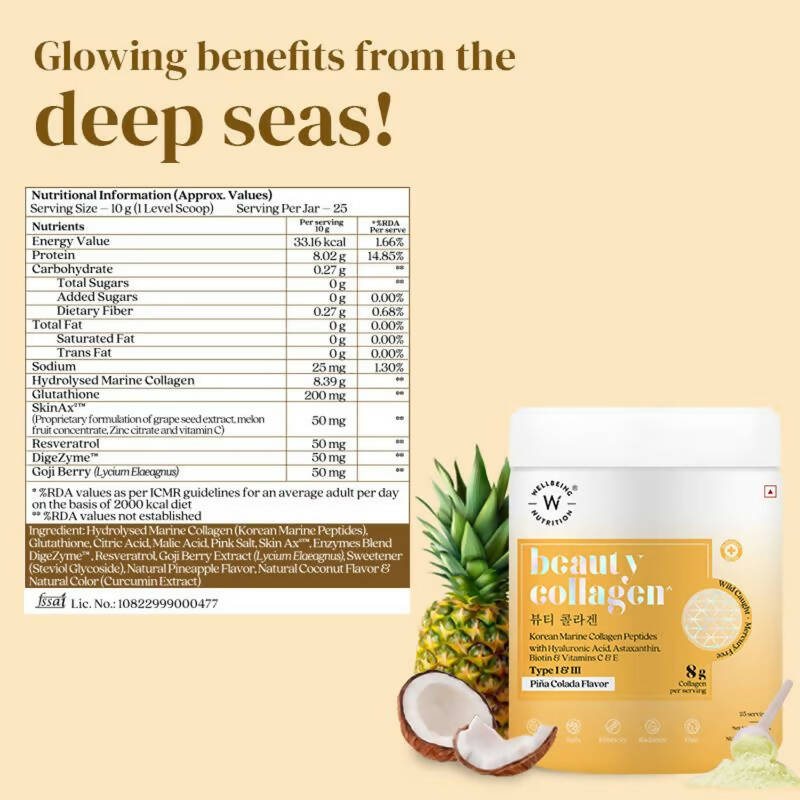 Wellbeing Nutrition Glow Korean Marine Collagen Peptides - Pina Colada Flavor  Grab2Buy Wellbeing Nutrition Grab2Buy