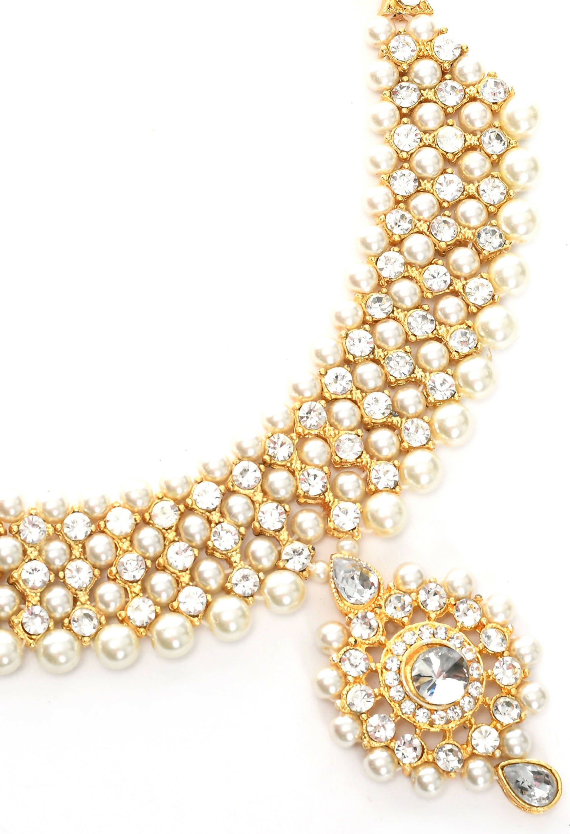 Mominos Fashion Johar Kamal Gold-Plated Rani Haar with Off white Pearls Jewellery Set - Grab2buy
