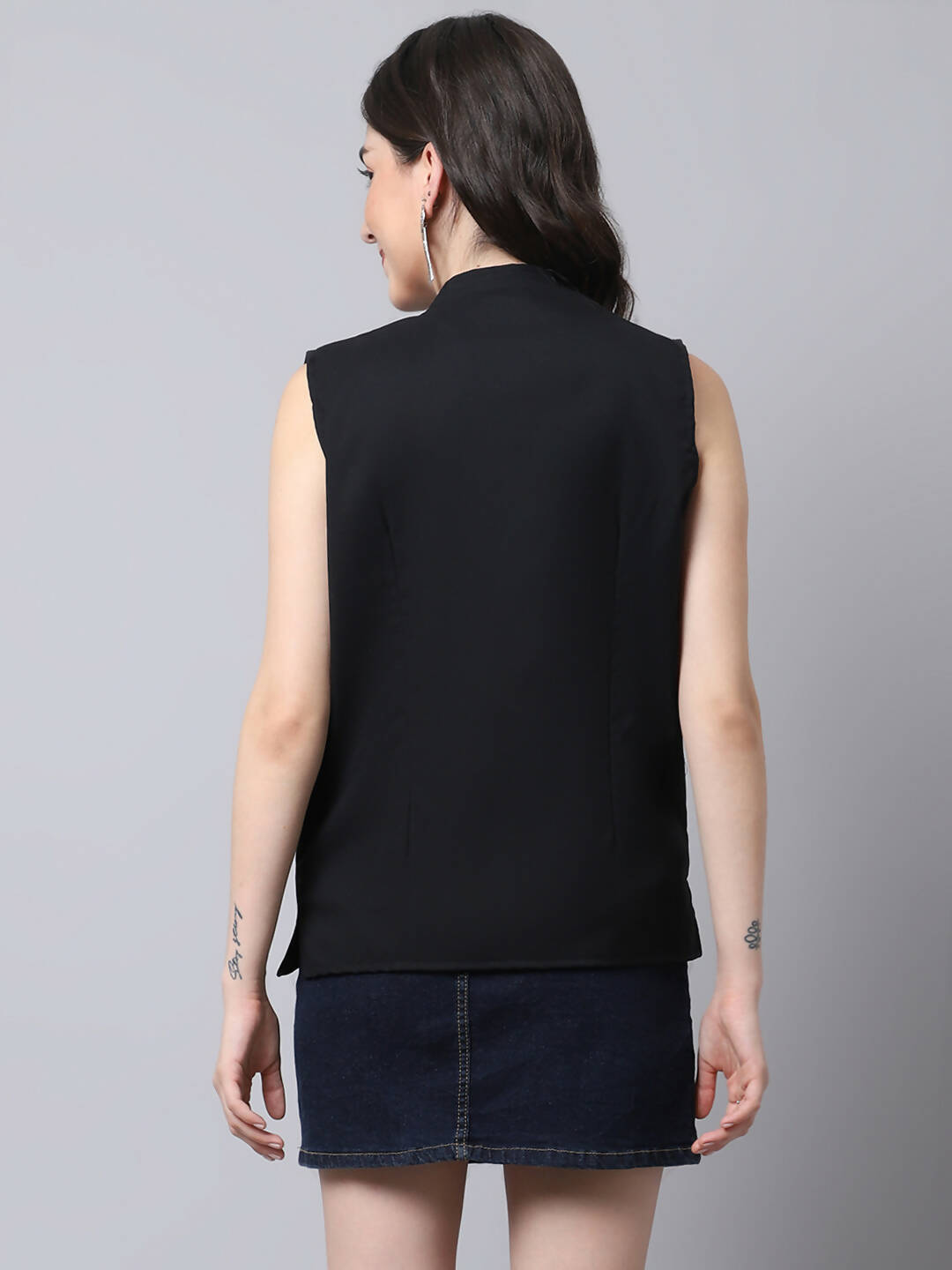 Even Apparels Black Linen Cotton Open Front Women's Waistcoat 