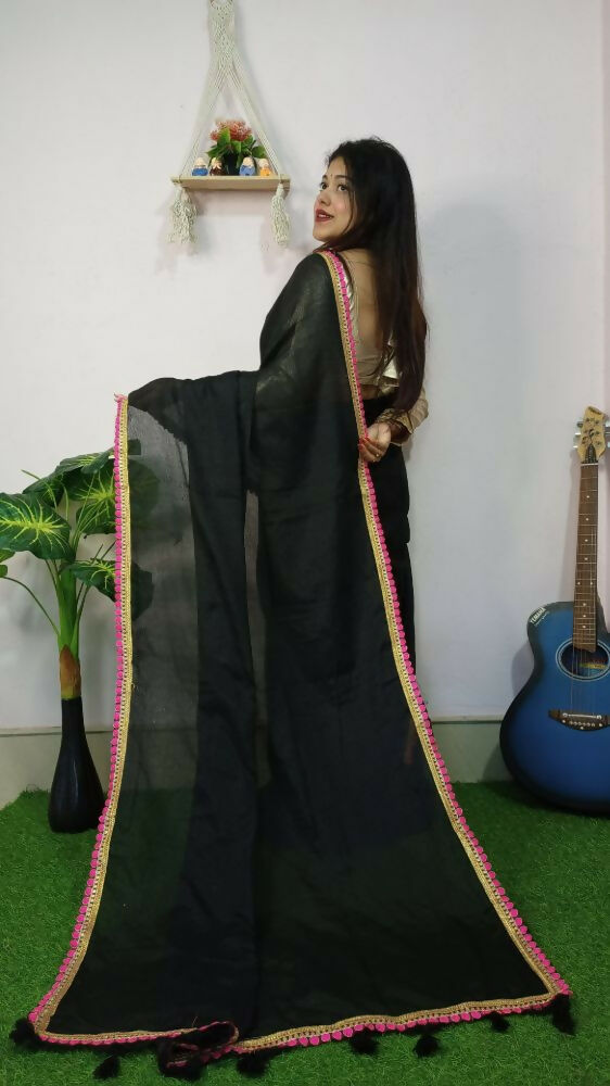 Exclusive Collection Beautiful Khadi Cotton Handloom Grab2Buy With Beautiful Zari Border - Black 