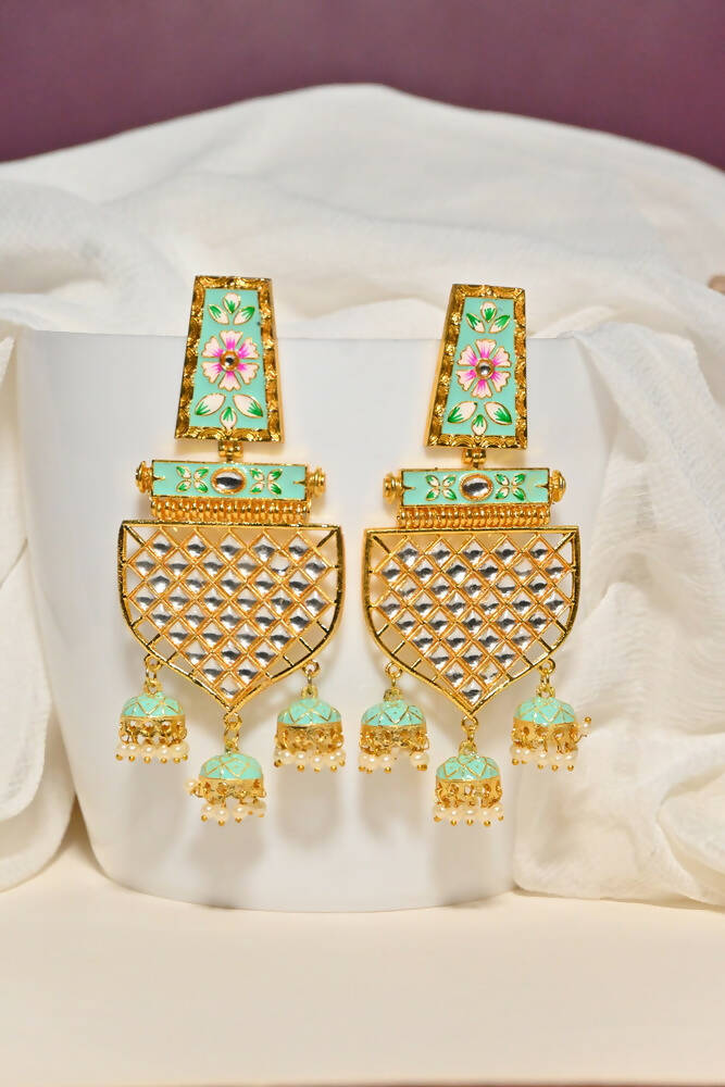 Traditional Gold-Plated Meenakari Green Jhumka Jhumki Earrings By House of Ree - Grab2buy