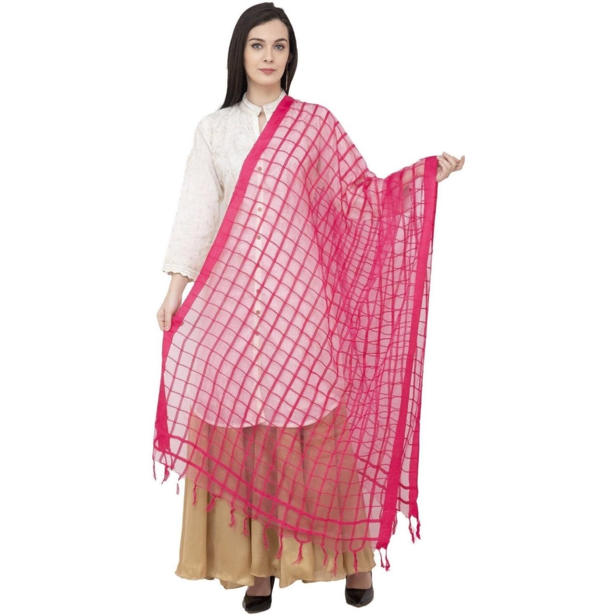 A R Silk Cotton Square Regular Dupatta Color Rani Dupatta or Chunni 
