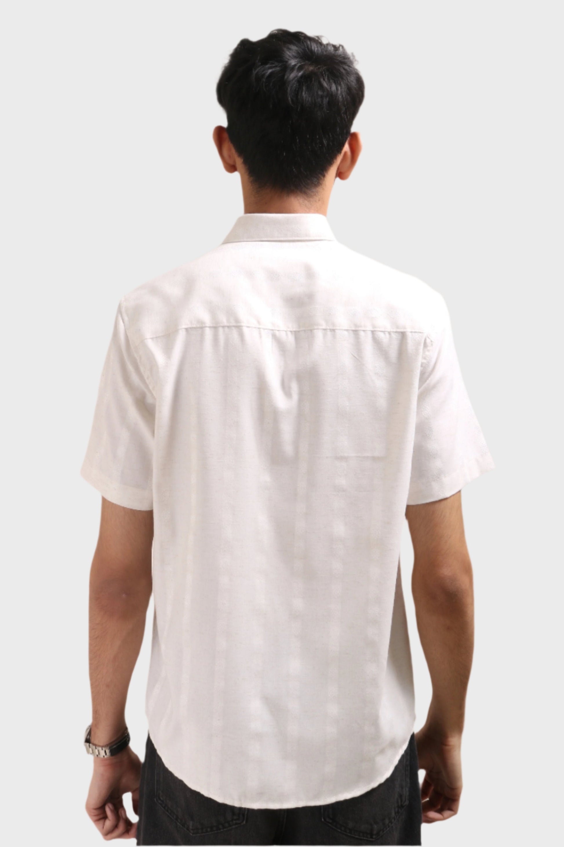 Xkind Off White Self Stripes Regular Fit Shirt 