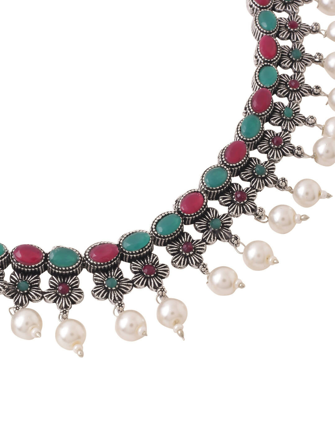 NVR Women Silver-Plated Stone Studded Oxidised Silver Jewellery Set - Grab2buy