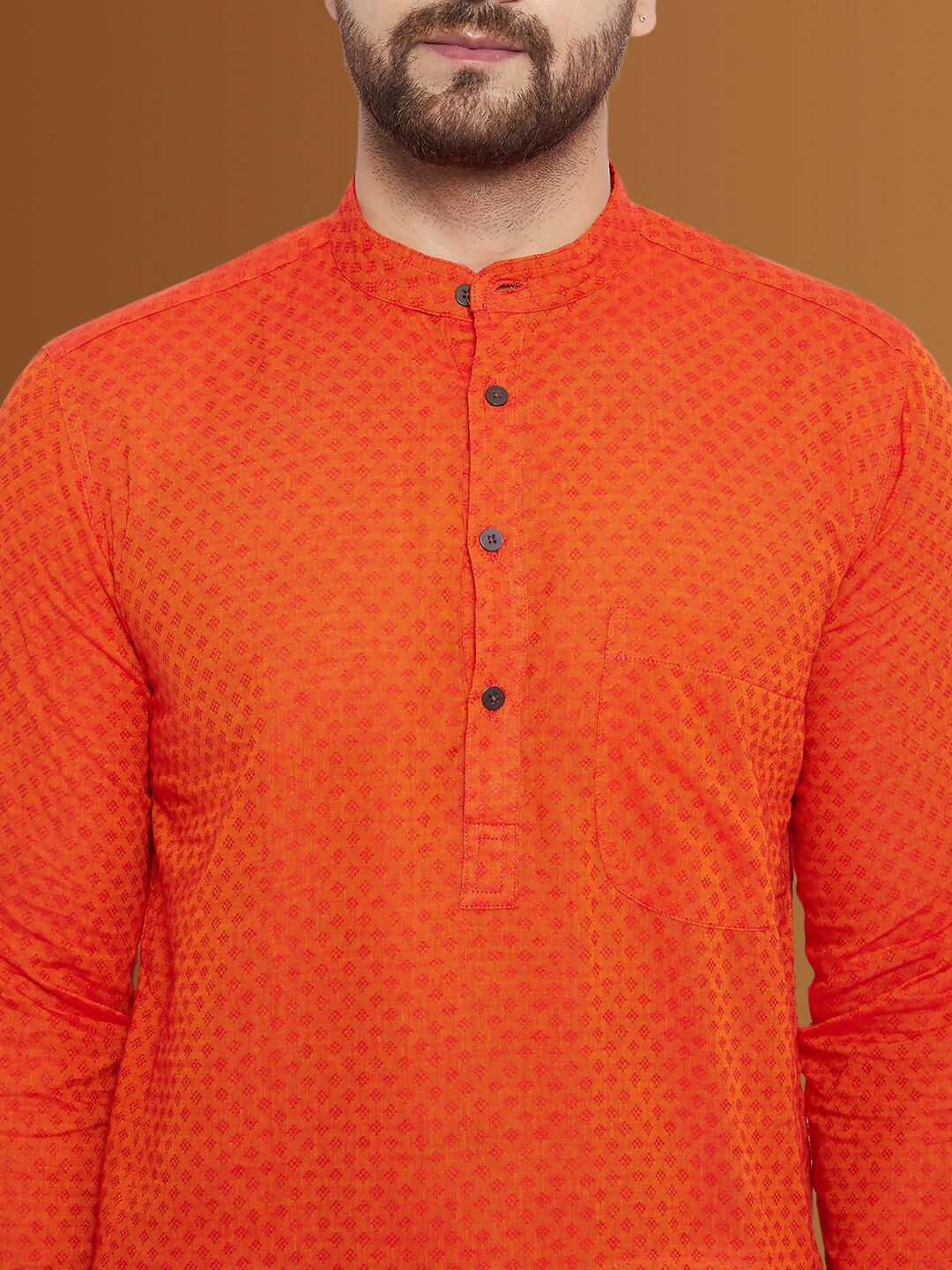 Even Apparels Men's Pure Cotton Orange Kurta