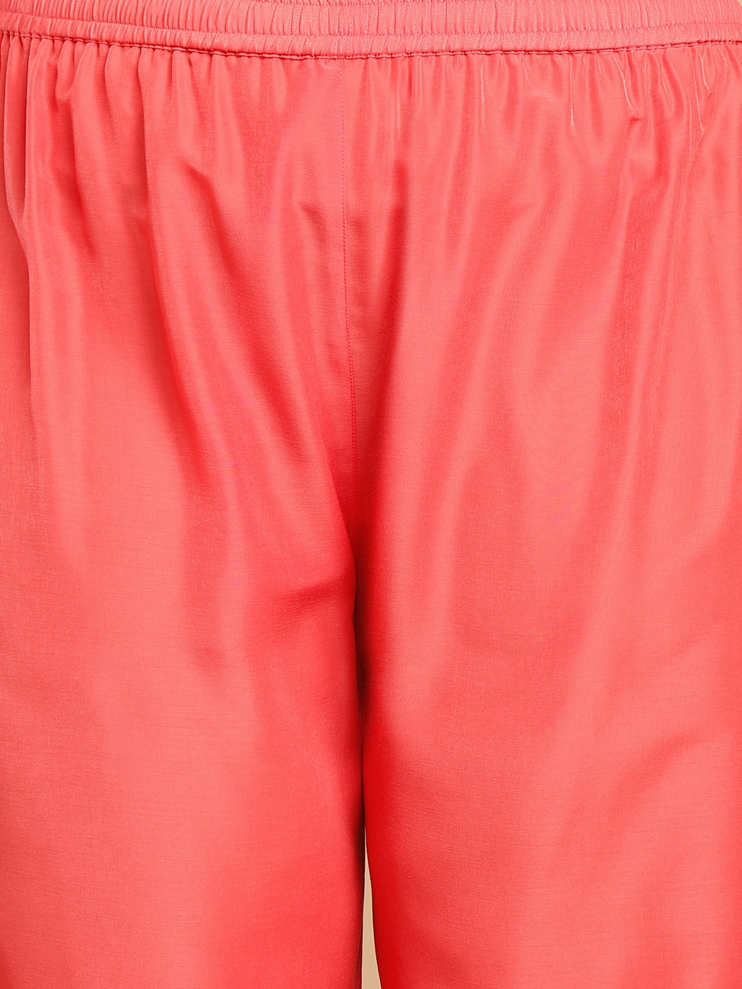 Janasya Angrakha Muslin Peach Solid V-Neck Kurta & Bottom 