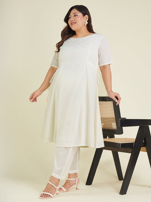 Janasya Light Dobby Cotton Self Design A-Line Kurta Set 