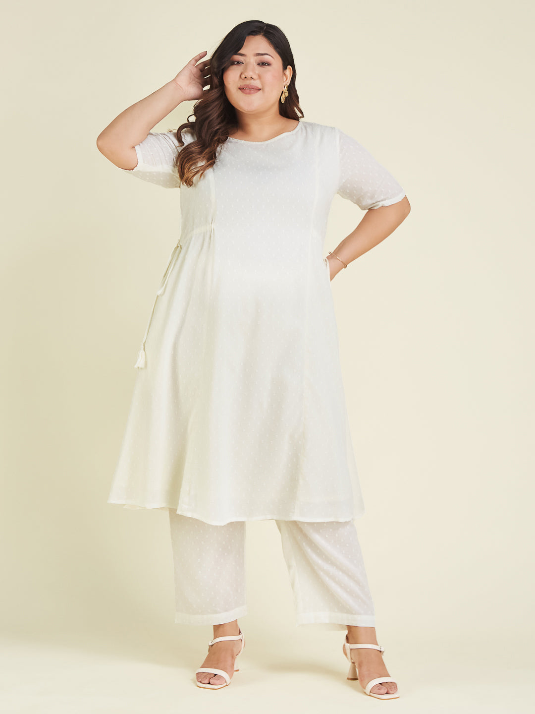 Janasya Light Dobby Cotton Self Design A-Line Kurta Set 