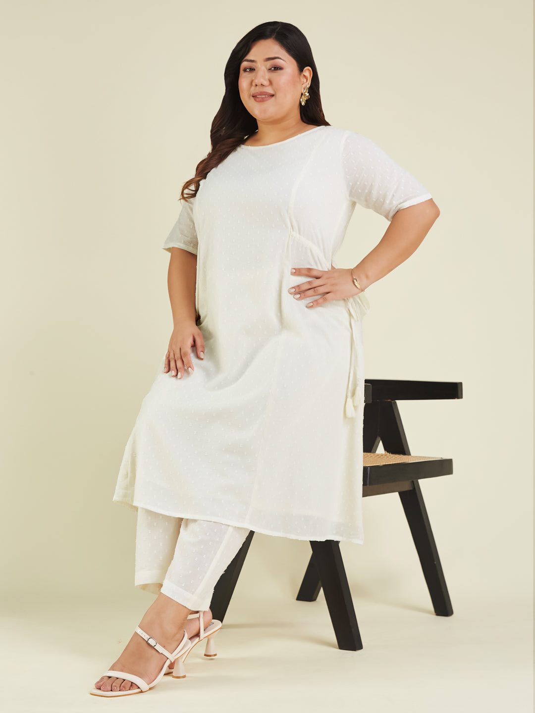 Janasya Light Dobby Cotton Self Design A-Line Kurta Set 