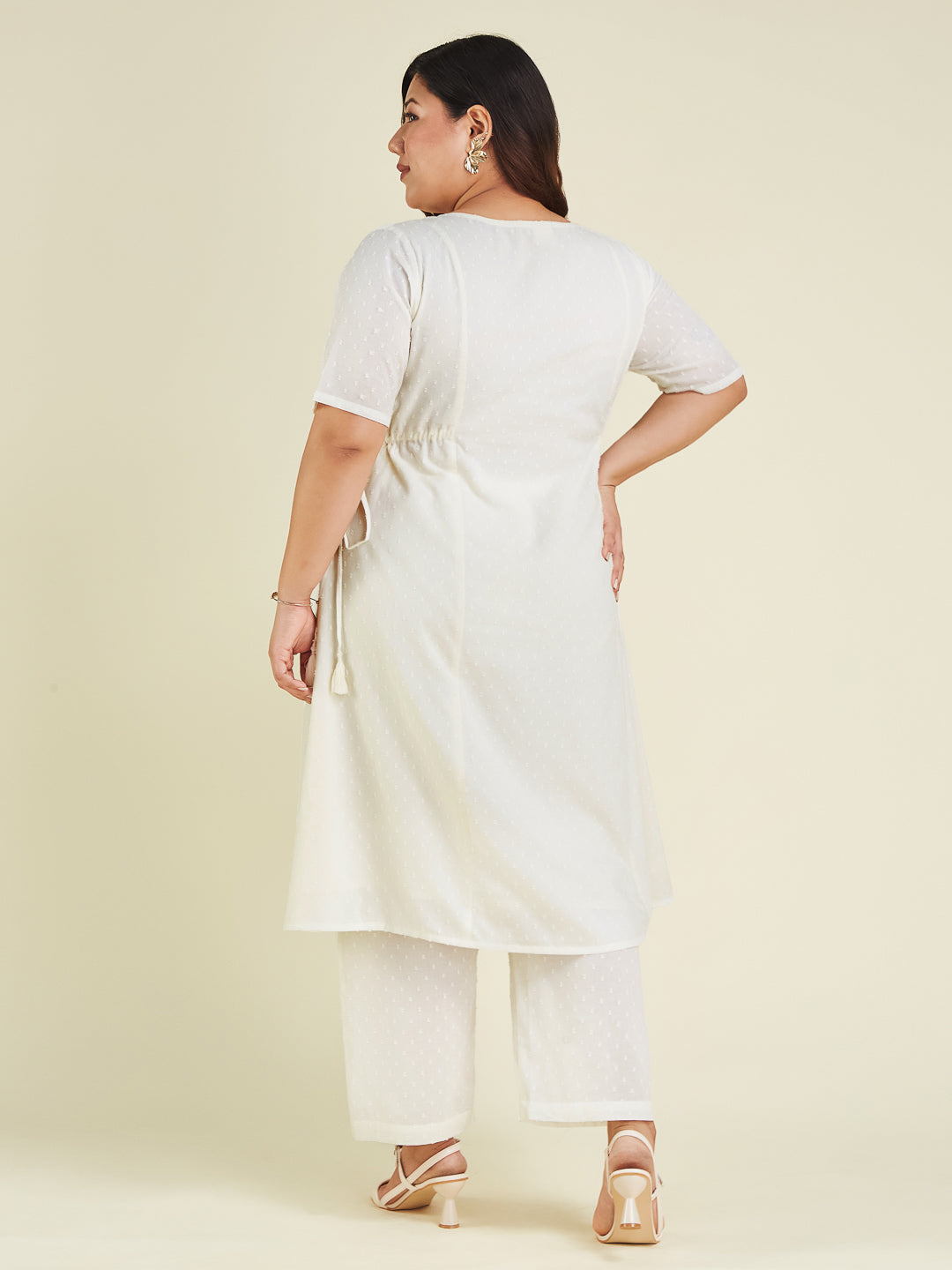 Janasya Light Dobby Cotton Self Design A-Line Kurta Set 