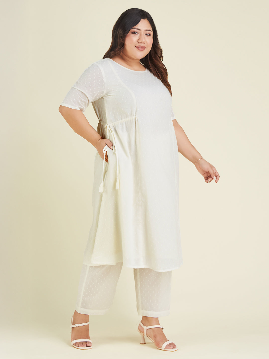 Janasya Light Dobby Cotton Self Design A-Line Kurta Set 