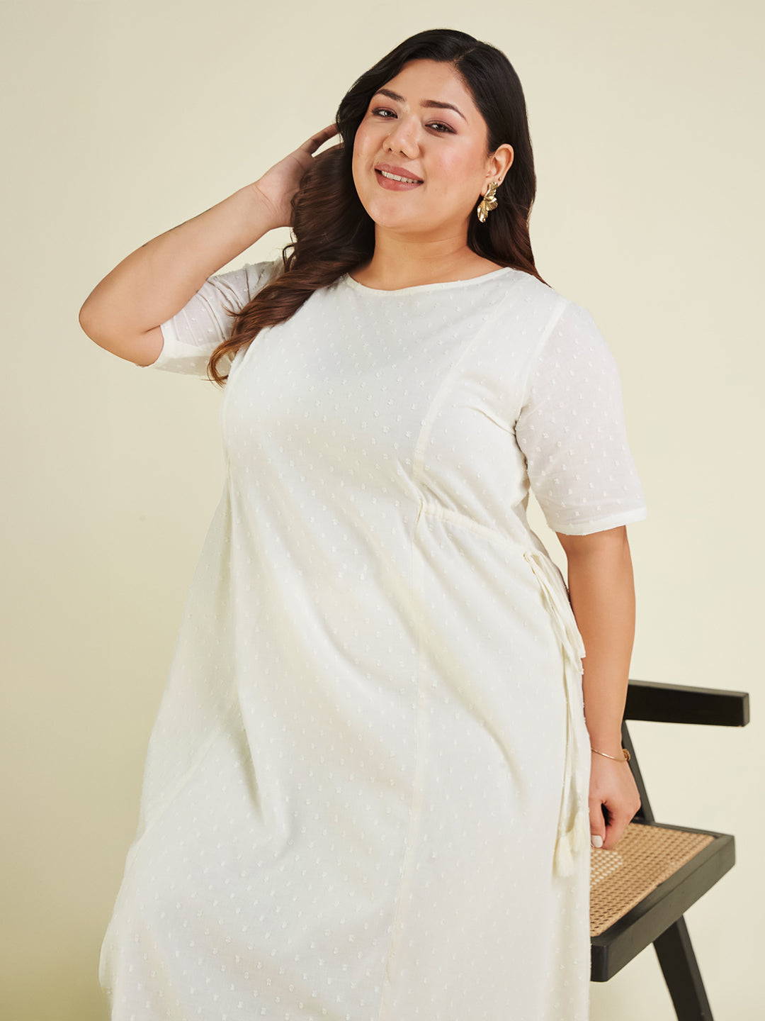 Janasya Light Dobby Cotton Self Design A-Line Kurta Set 