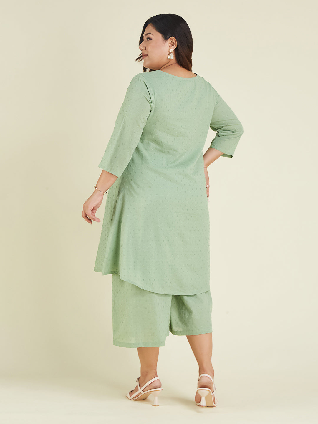 Janasya Light Dobby Cotton Self Design A-Line Top & Bottom Set 