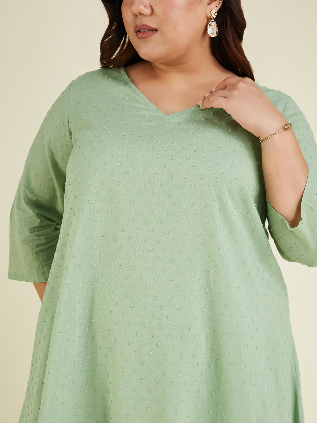 Janasya Light Dobby Cotton Self Design A-Line Top & Bottom Set 