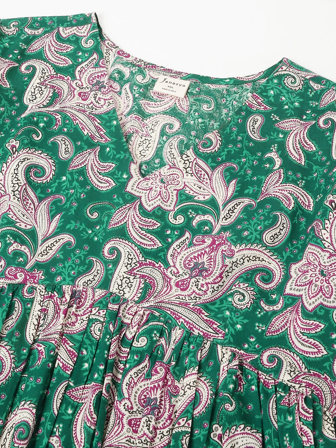 Janasya Dark Cotton Floral Tiered Dress 